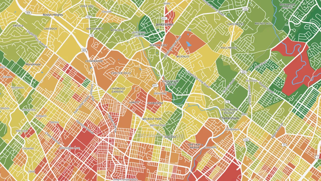 Elkins Park, PA Map of Vandalism Rates