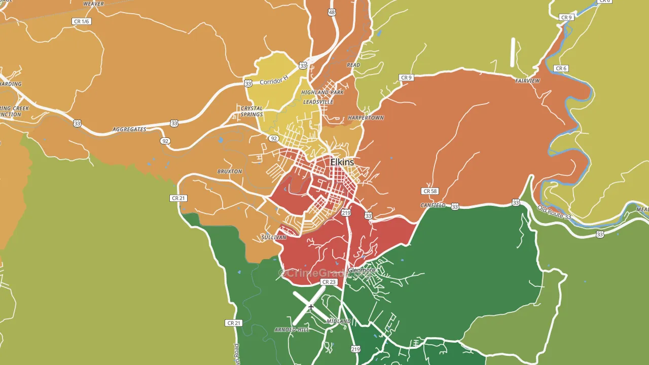 Elkins, WV Map of Vandalism Rates