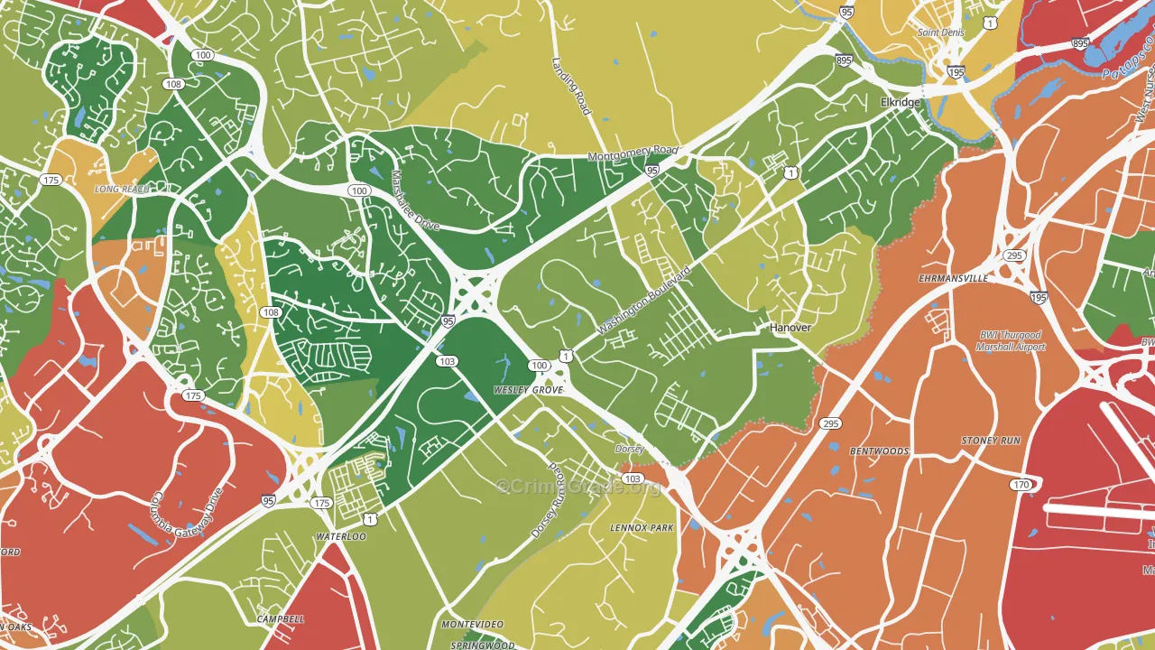 Elkridge, MD Map of Vandalism Rates