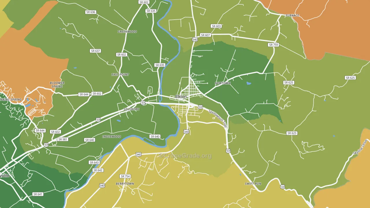 Elkton, VA Map of Vandalism Rates