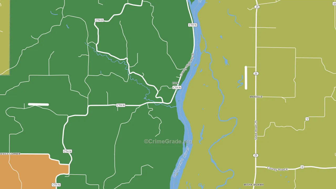 Ella, WI Map of Vandalism Rates