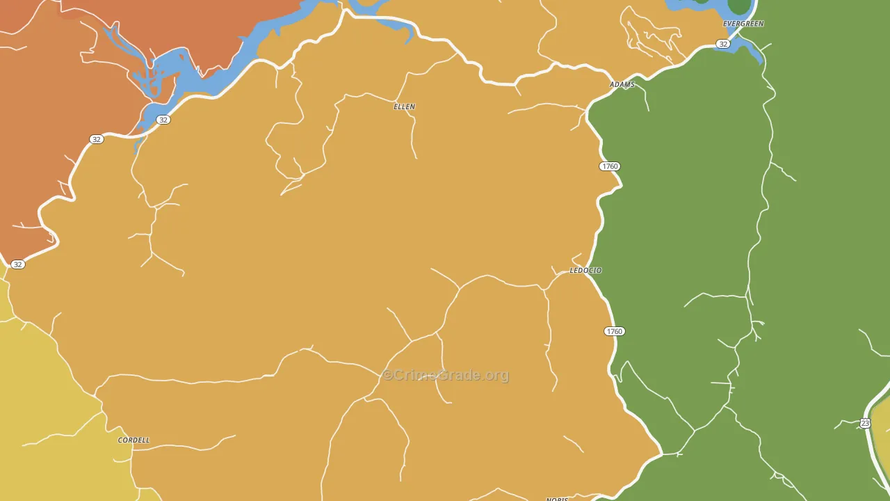 Ellen, KY Map of Vandalism Rates