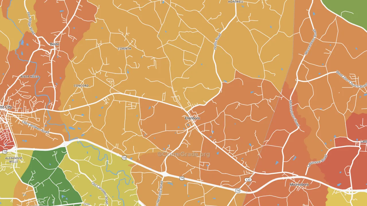 Ellenboro, NC Map of Vandalism Rates