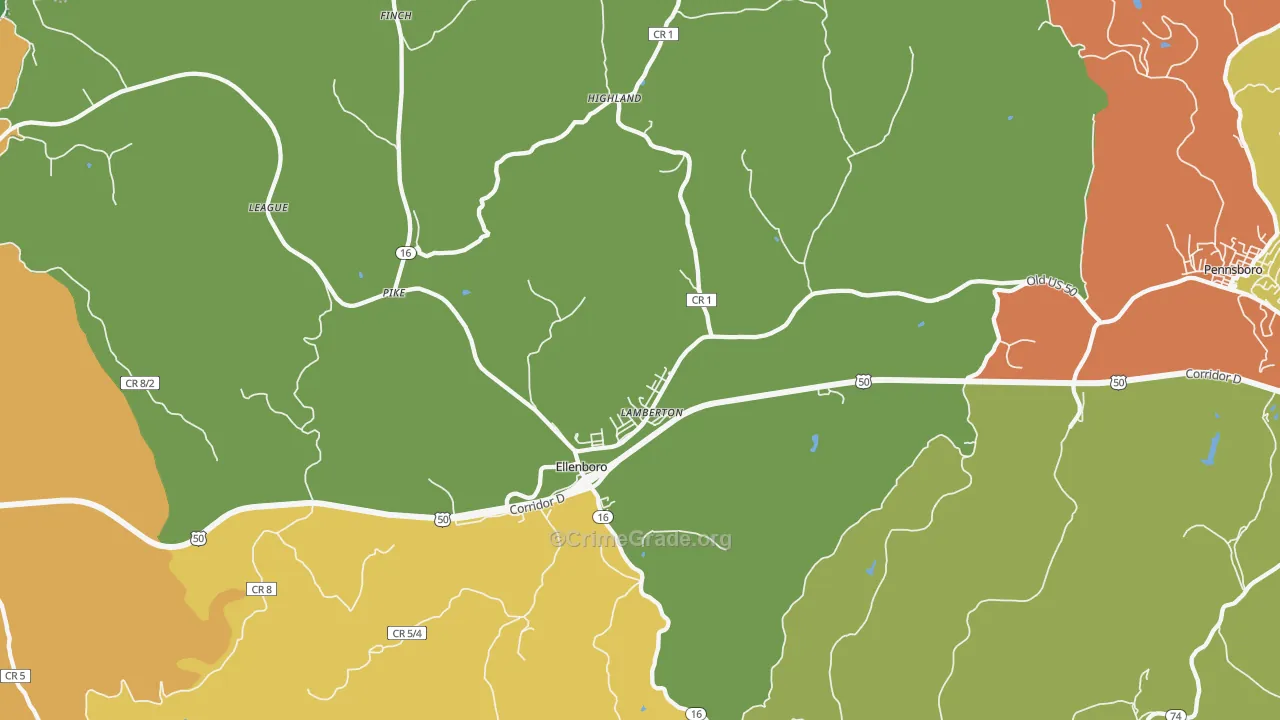 Ellenboro, WV Map of Vandalism Rates
