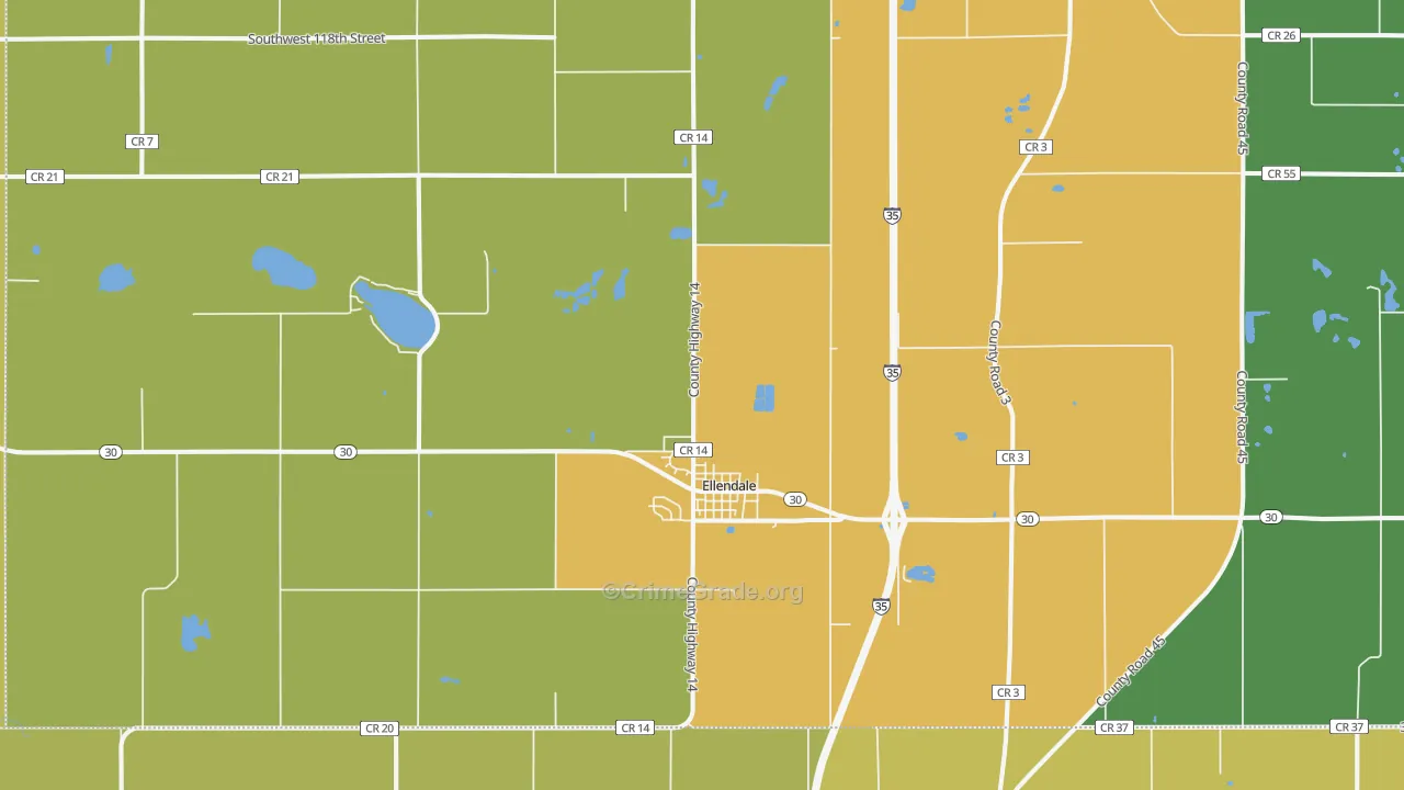 Ellendale, MN Map of Vandalism Rates