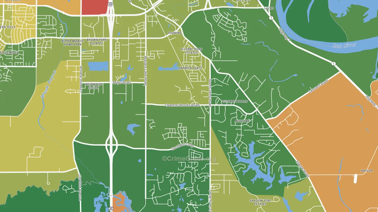 Ellerbee Woods, Shreveport, LA Map of Vandalism Rates