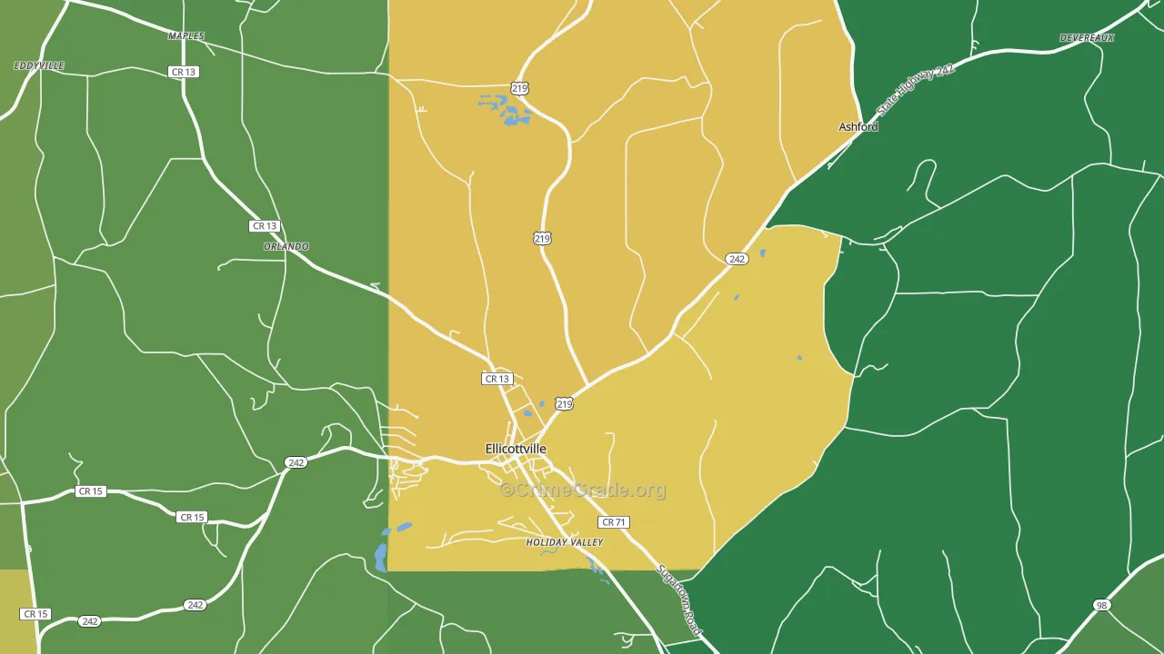 Ellicottville, NY Map of Vandalism Rates