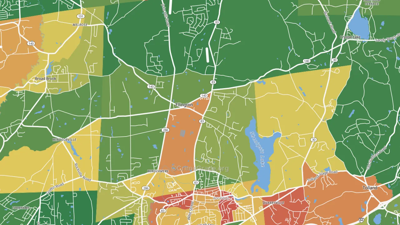 Ellington, CT Map of Vandalism Rates