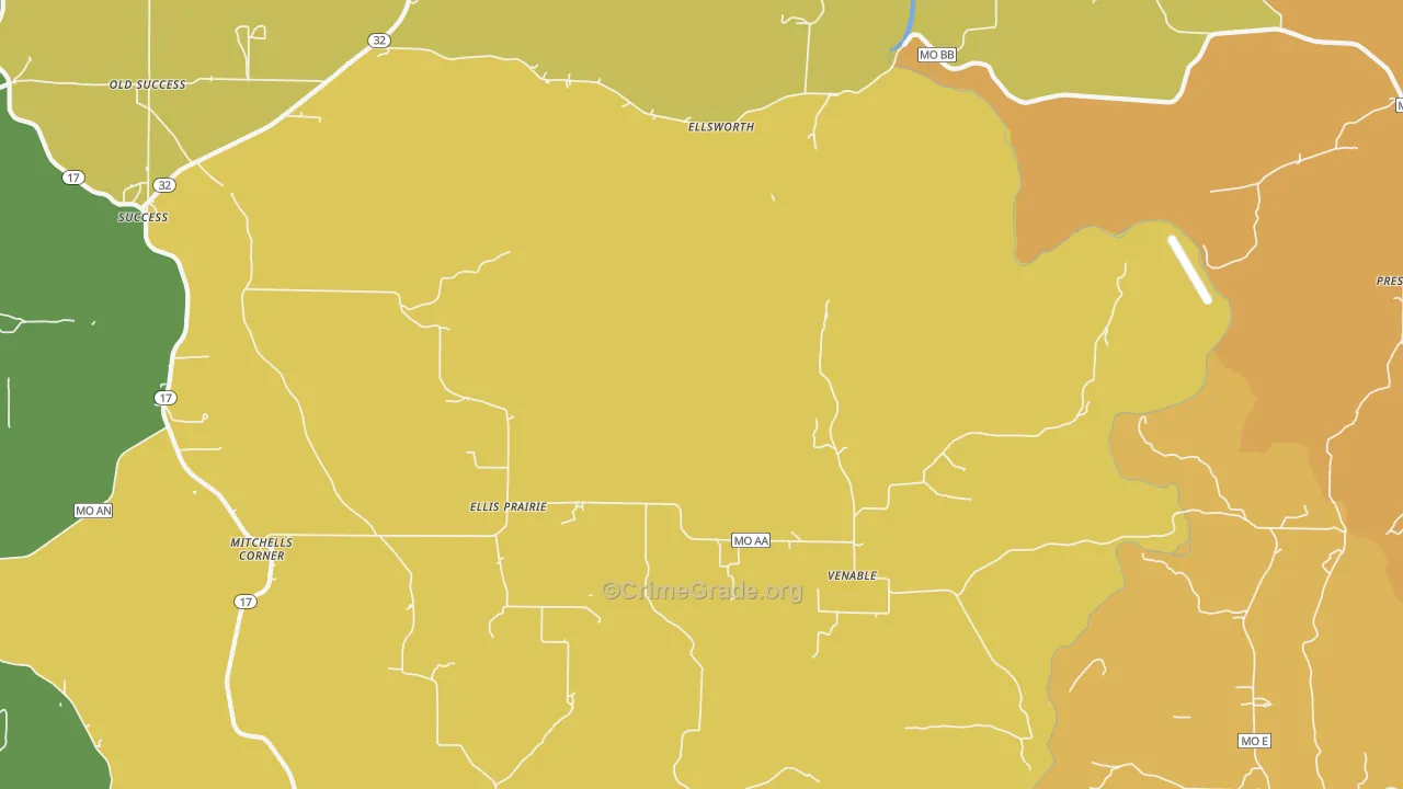 Ellis Prairie, MO Map of Vandalism Rates