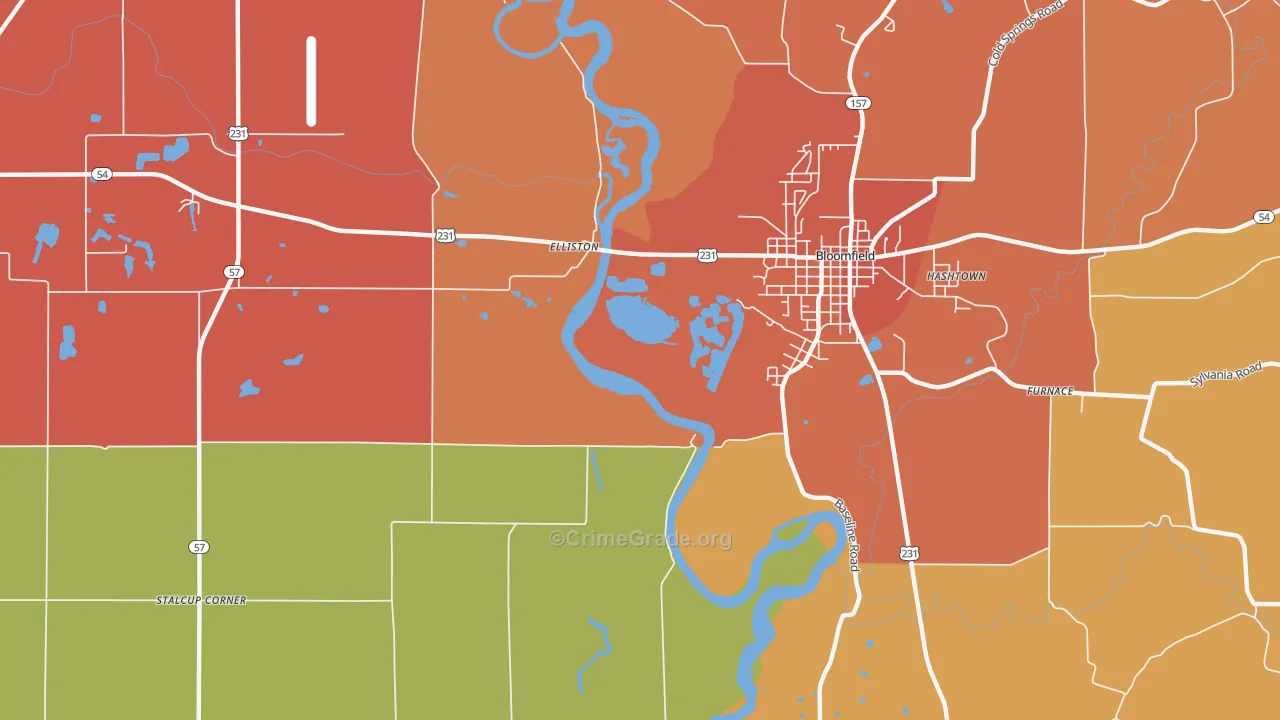 Elliston, IN Map of Vandalism Rates
