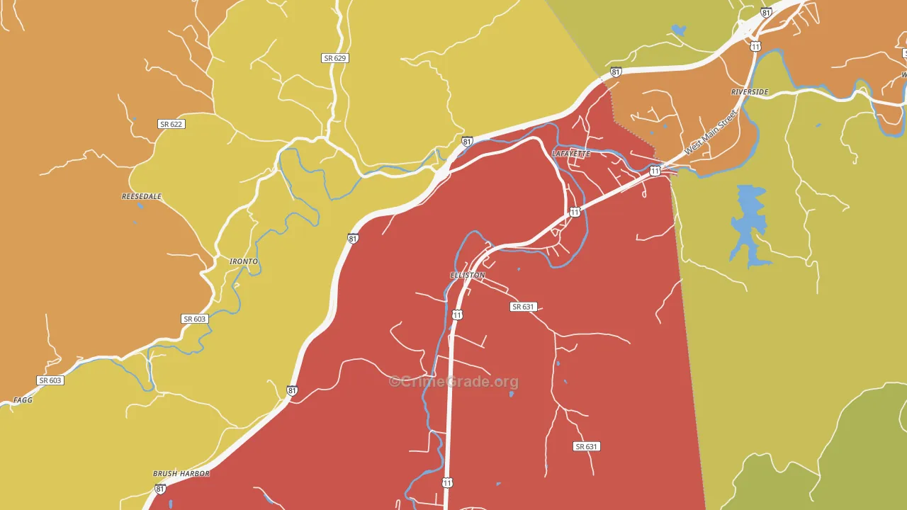 Elliston, VA Map of Vandalism Rates