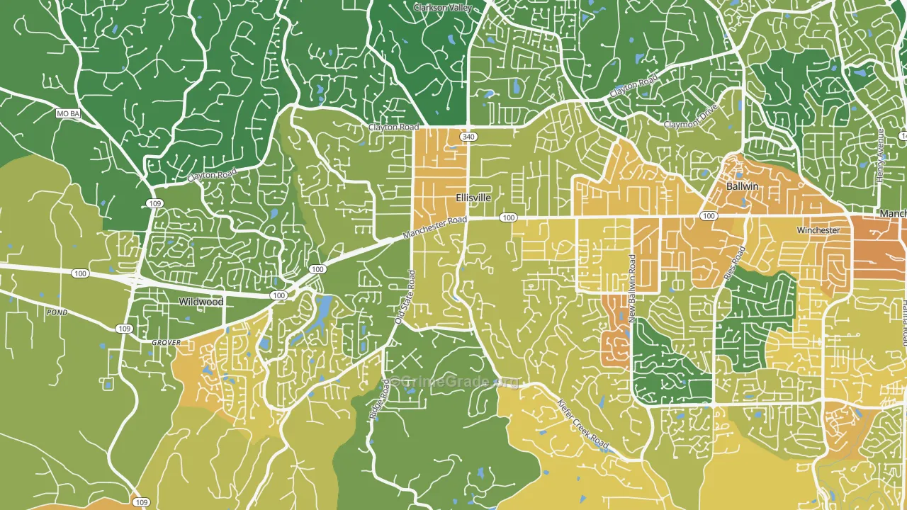 Ellisville, MO Map of Vandalism Rates