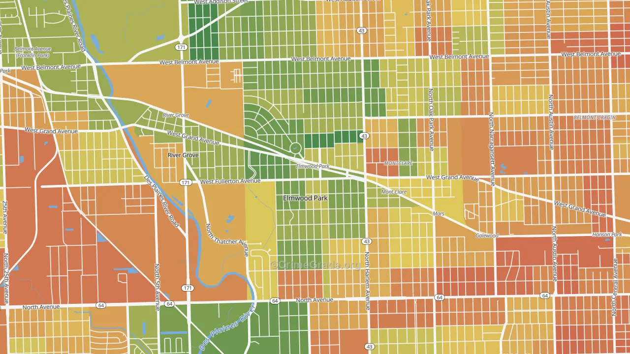 Ellsworth, Elmwood Park, IL Map of Vandalism Rates