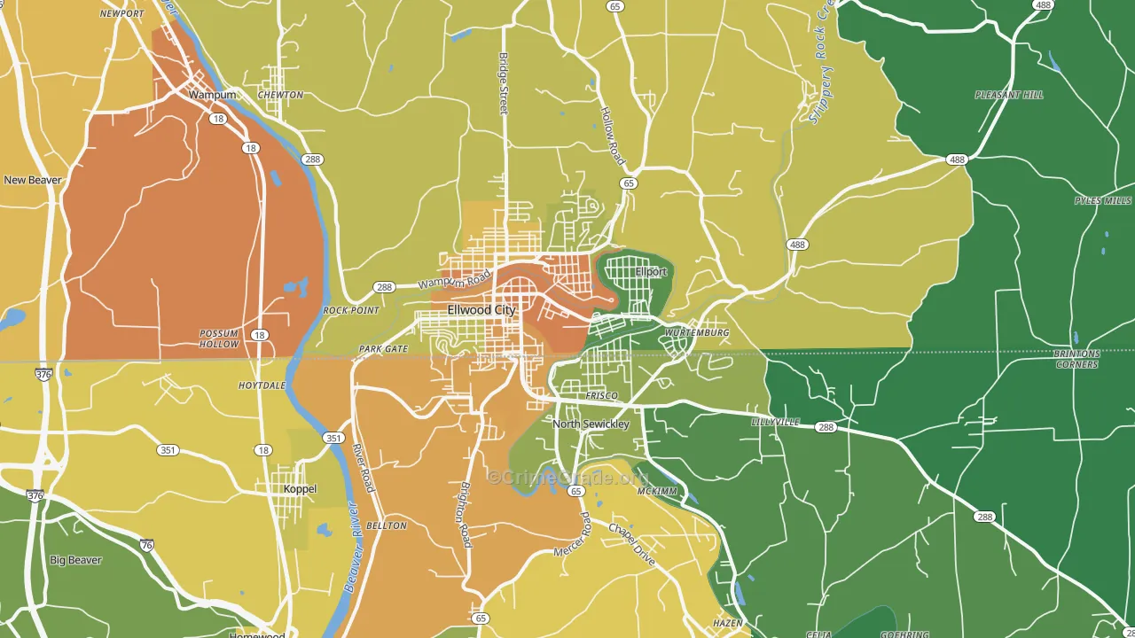 Ellwood City, PA Map of Vandalism Rates
