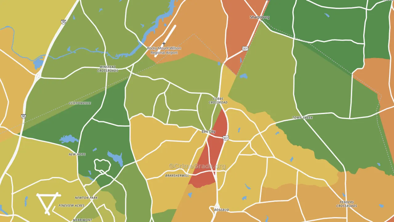Elm City, NC Map of Vandalism Rates