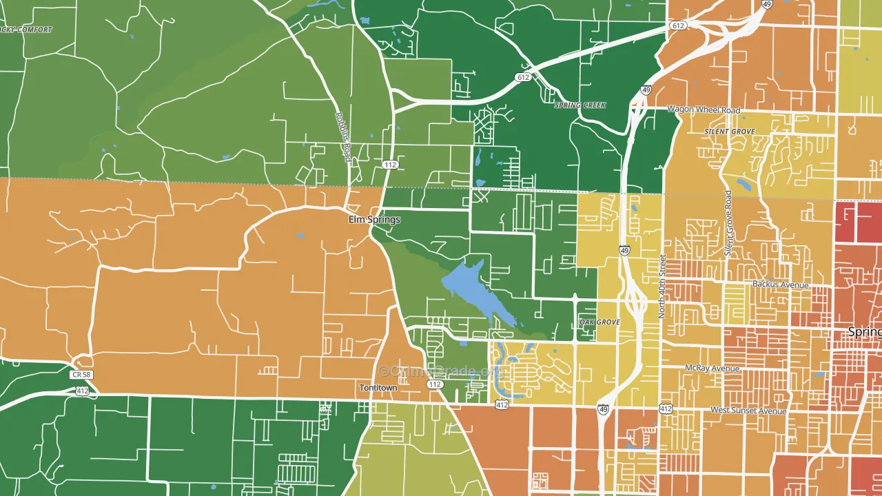 Elm Springs, AR Map of Vandalism Rates