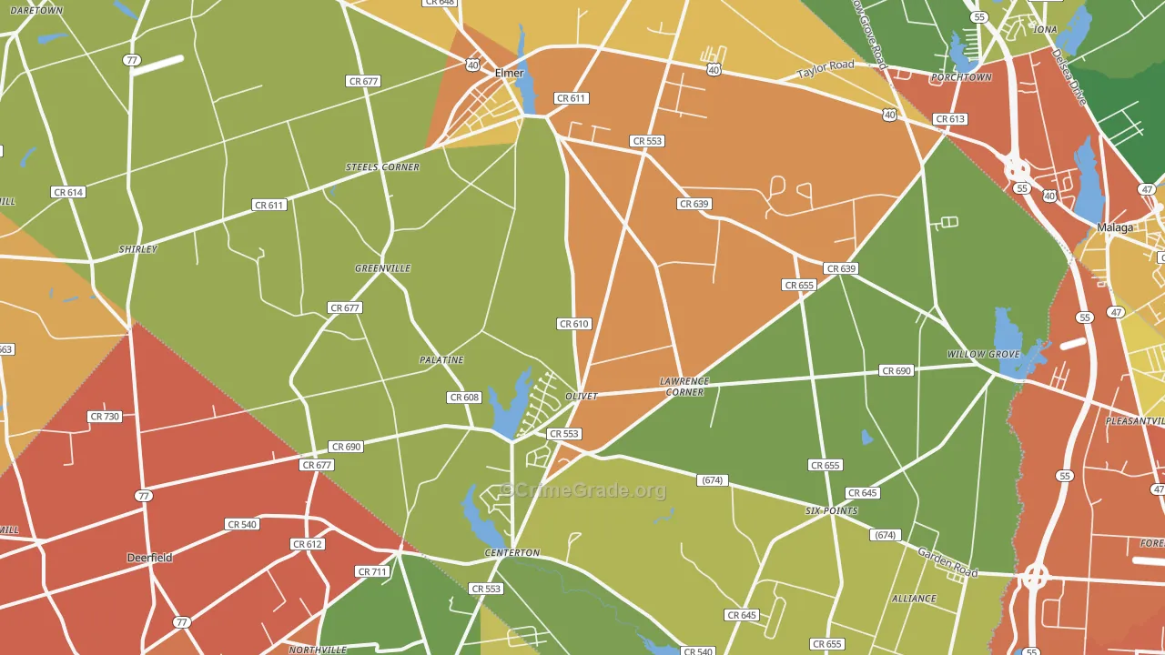 Elmer, NJ Map of Vandalism Rates