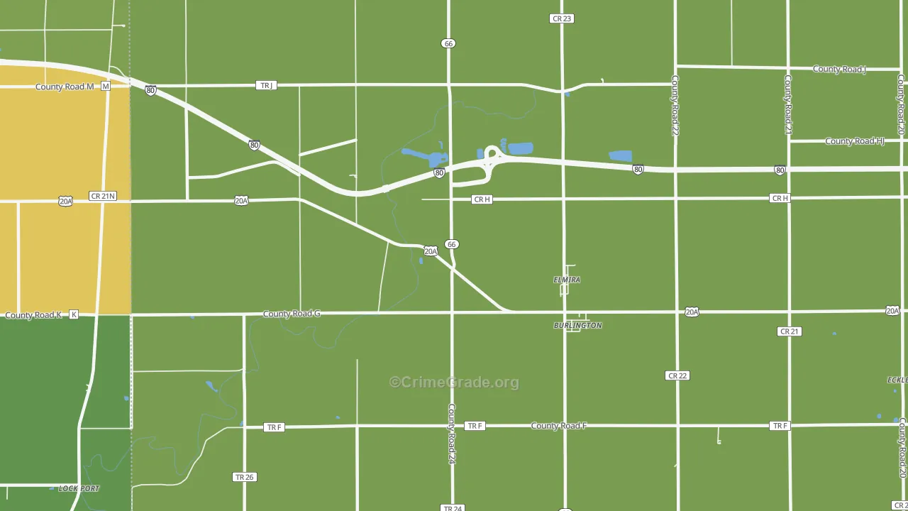 Elmira, OH Map of Vandalism Rates