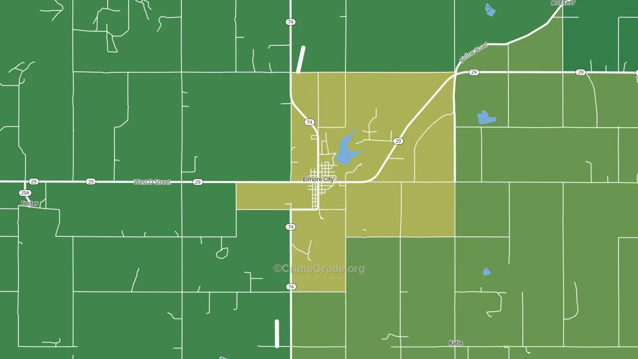 Elmore City, OK Map of Vandalism Rates