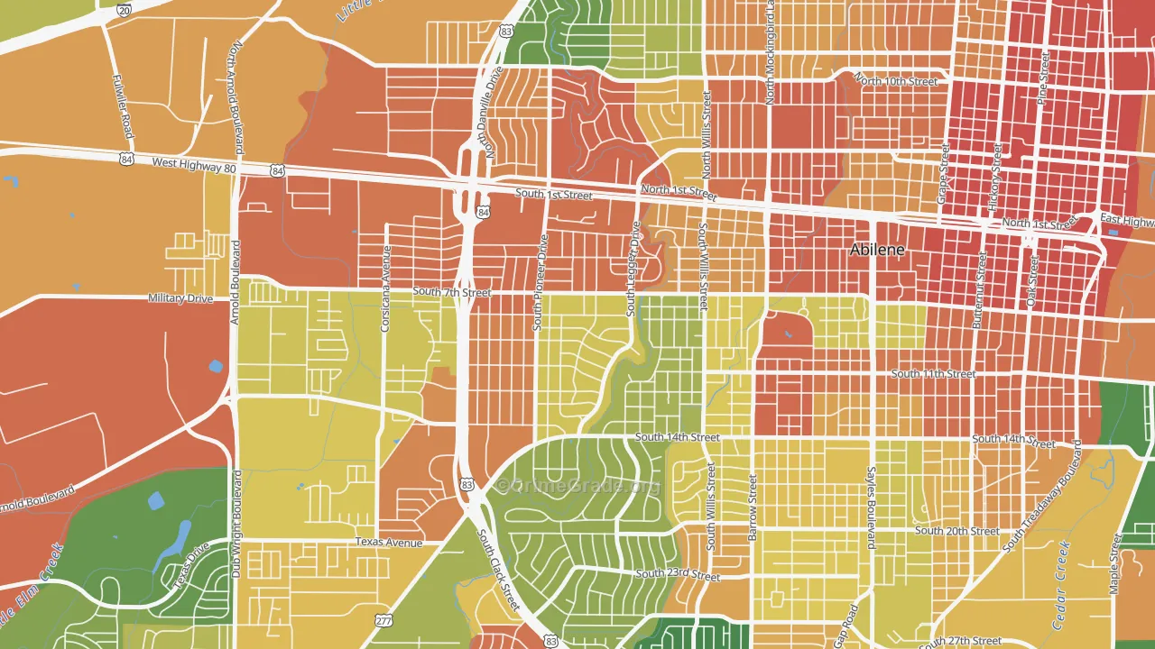 Elmwood Area, Abilene, TX Map of Vandalism Rates