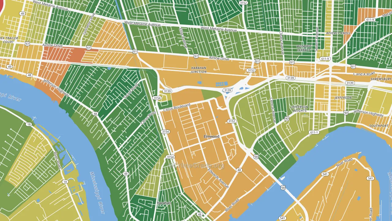 Elmwood, New Orleans, LA Map of Vandalism Rates