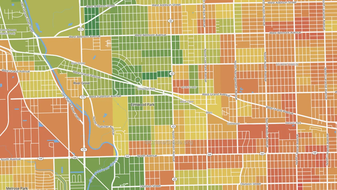 Elmwood Park, IL Map of Vandalism Rates
