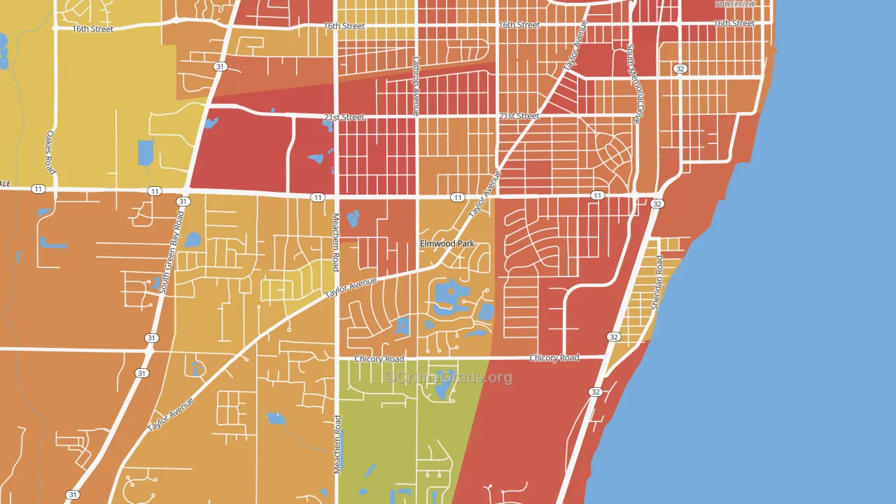 Elmwood Park, WI Map of Vandalism Rates