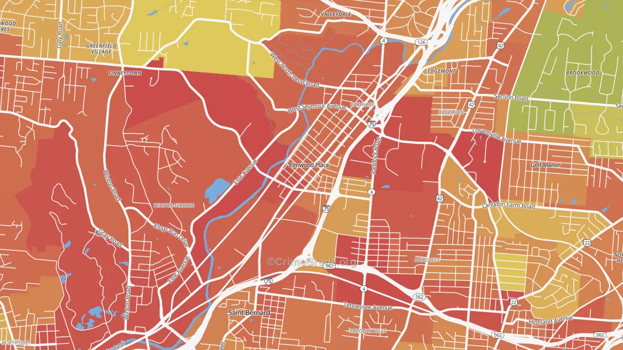 Elmwood Place, OH Map of Vandalism Rates