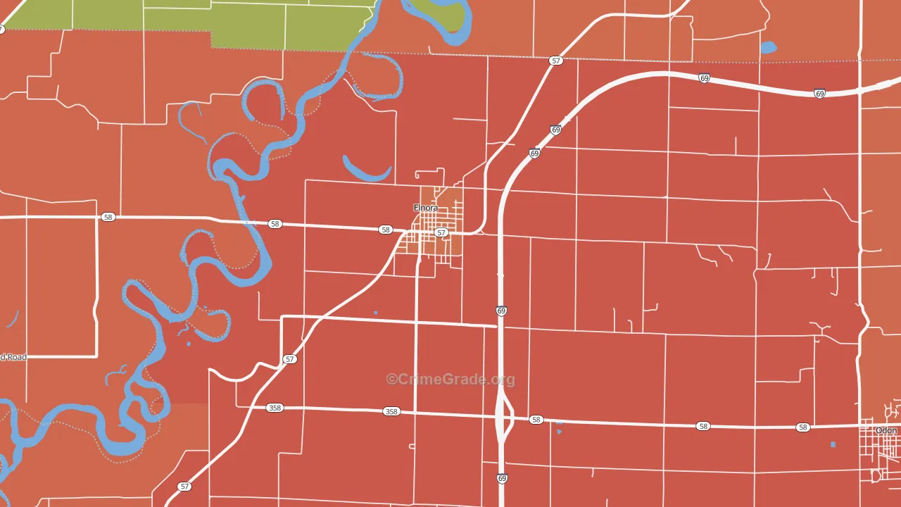 Elnora, IN Map of Vandalism Rates