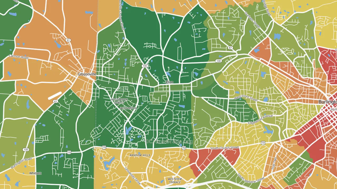 Elon, NC Map of Vandalism Rates