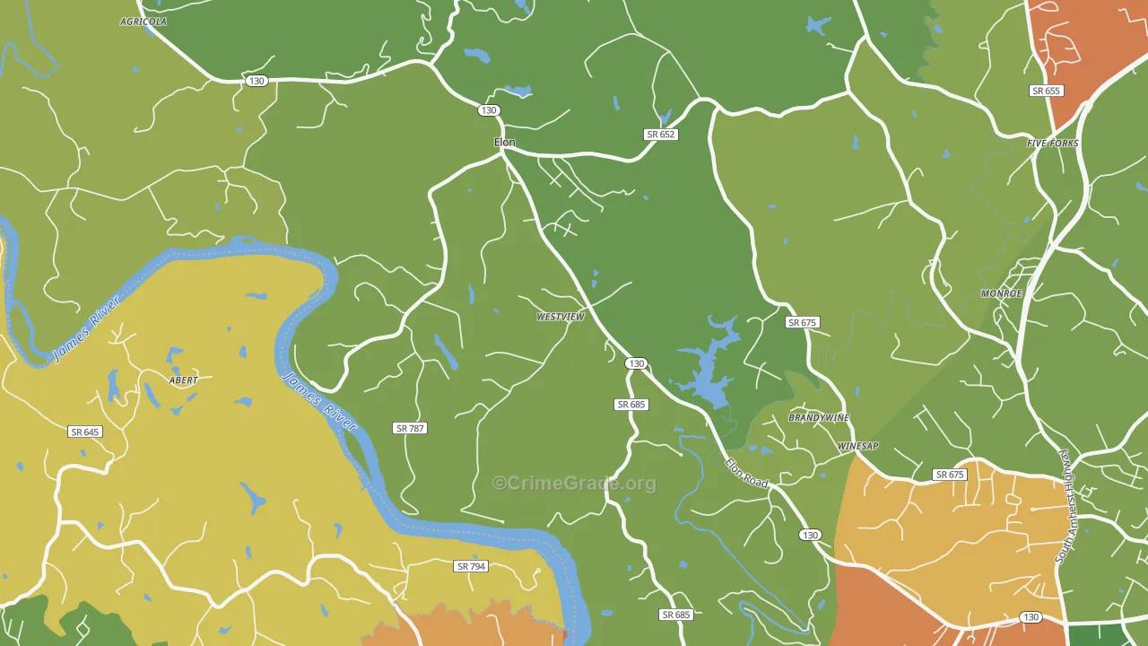 Elon, VA Map of Vandalism Rates