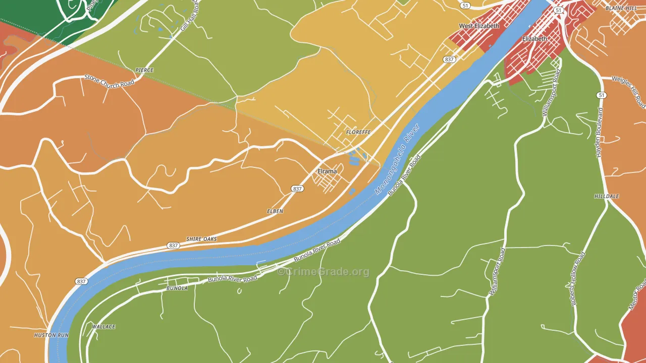 Elrama, PA Map of Vandalism Rates