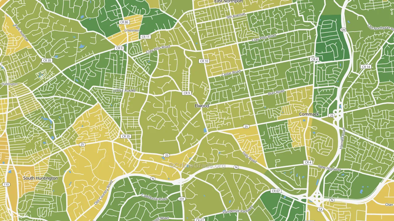 Elwood, East Northport, NY Map of Vandalism Rates