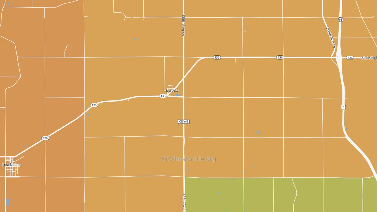 Elwood, IA Map of Vandalism Rates