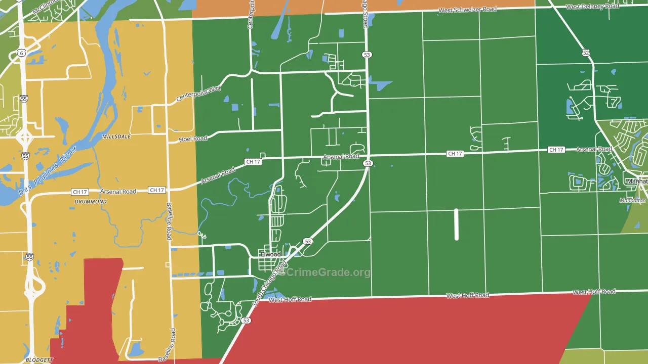 Elwood, IL Map of Vandalism Rates
