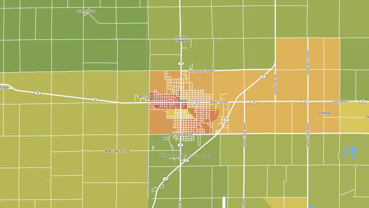 Elwood, IN Map of Vandalism Rates