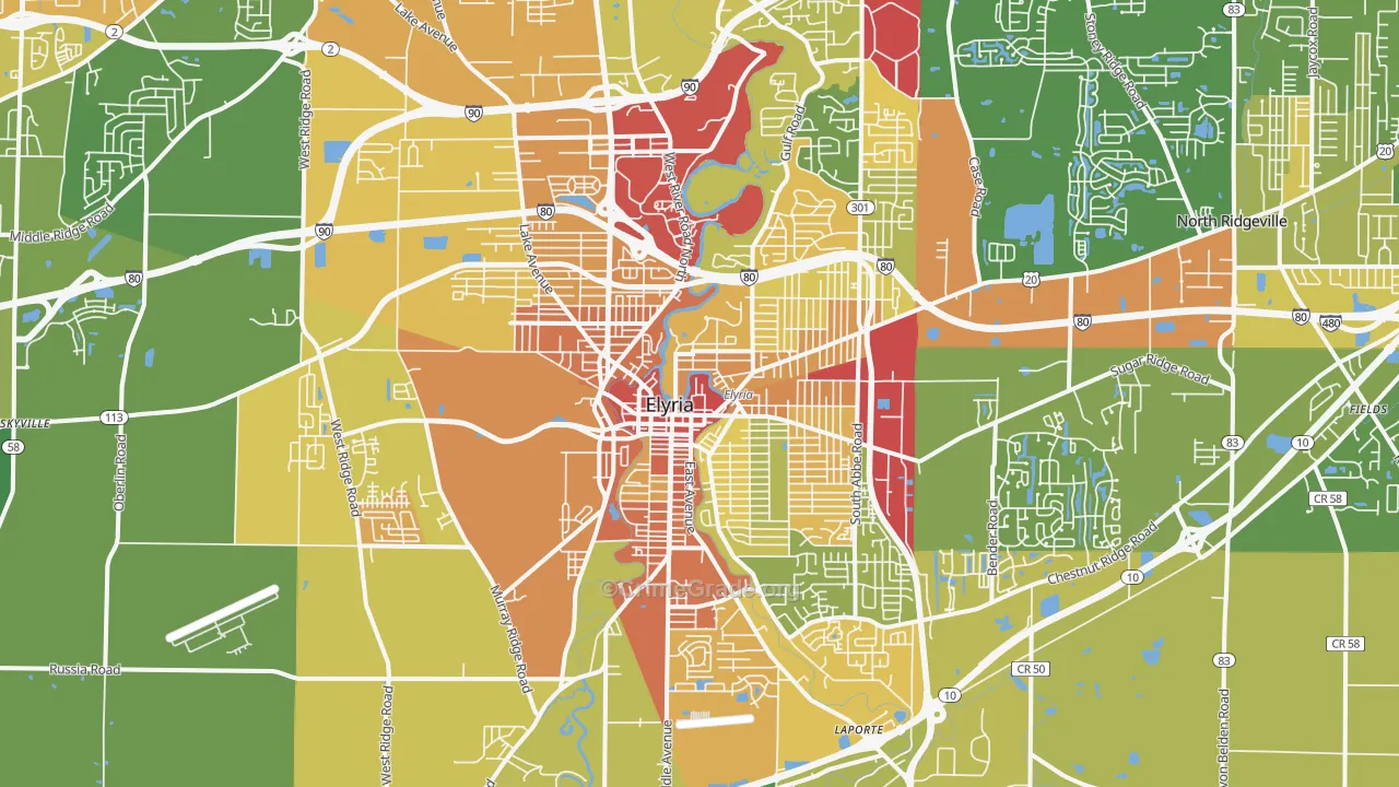 Elyria, OH Map of Vandalism Rates