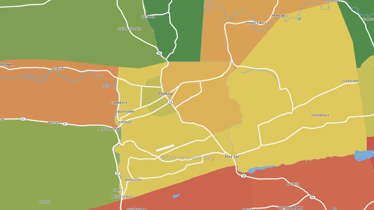 Elysburg, PA Map of Vandalism Rates