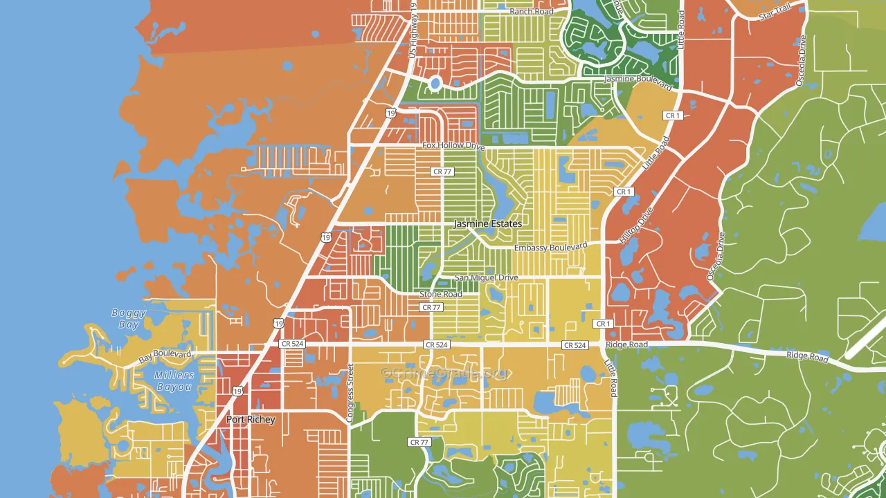 Embassy Hills, Jasmine Estates, FL Map of Vandalism Rates