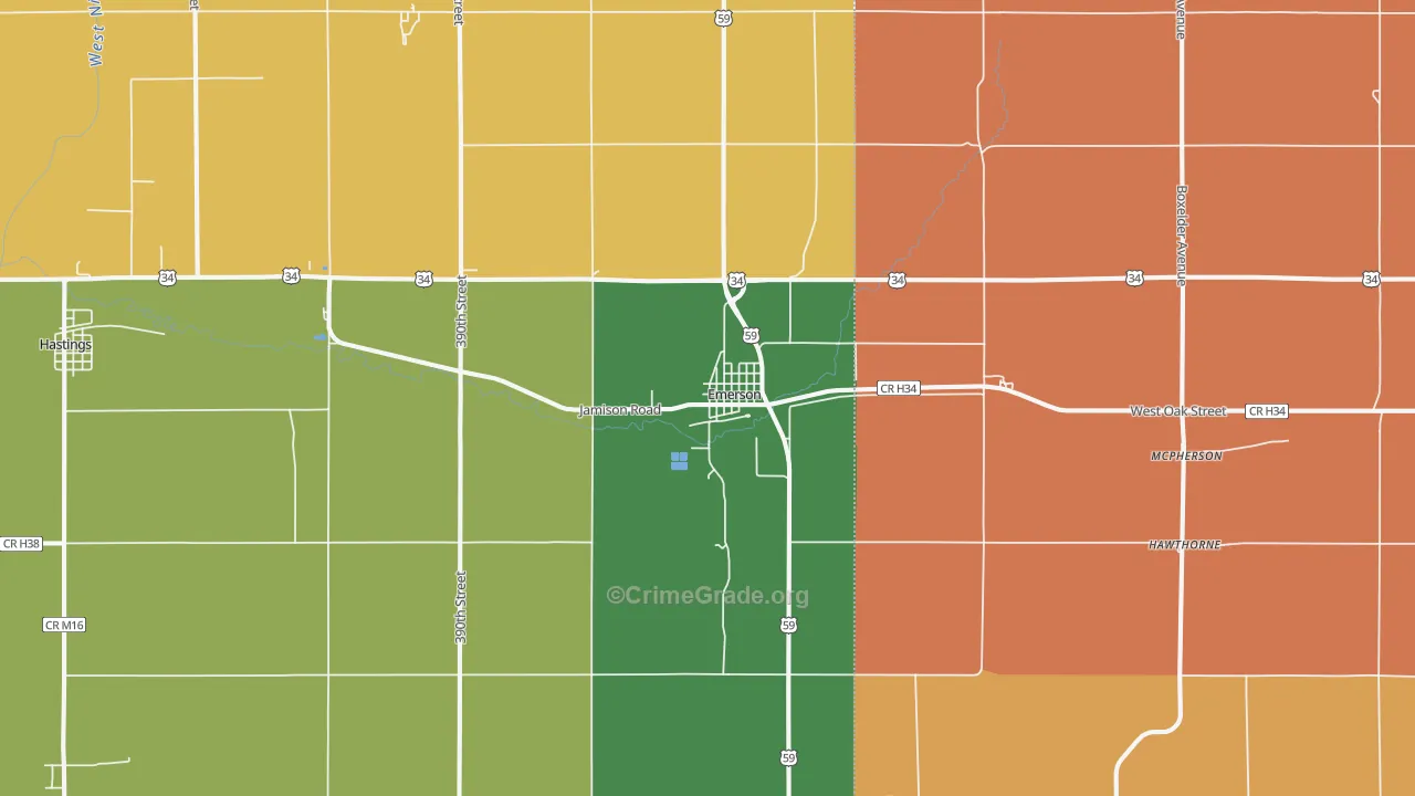 Emerson, IA Map of Vandalism Rates