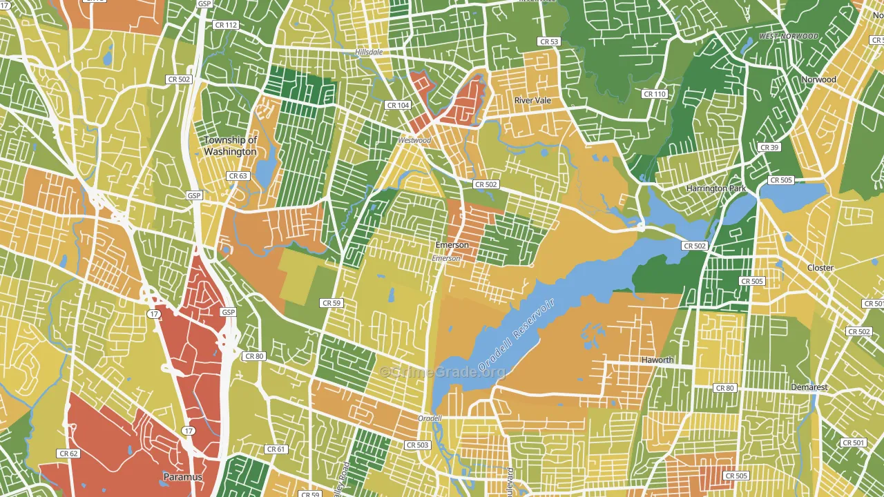 Emerson, NJ Map of Vandalism Rates