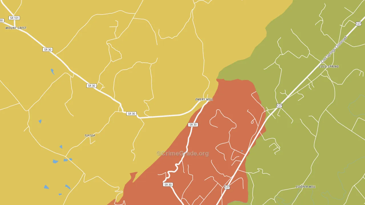 Emery Mill, TN Map of Vandalism Rates