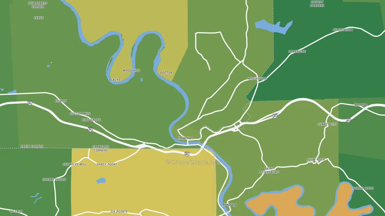 Emlenton, PA Map of Vandalism Rates