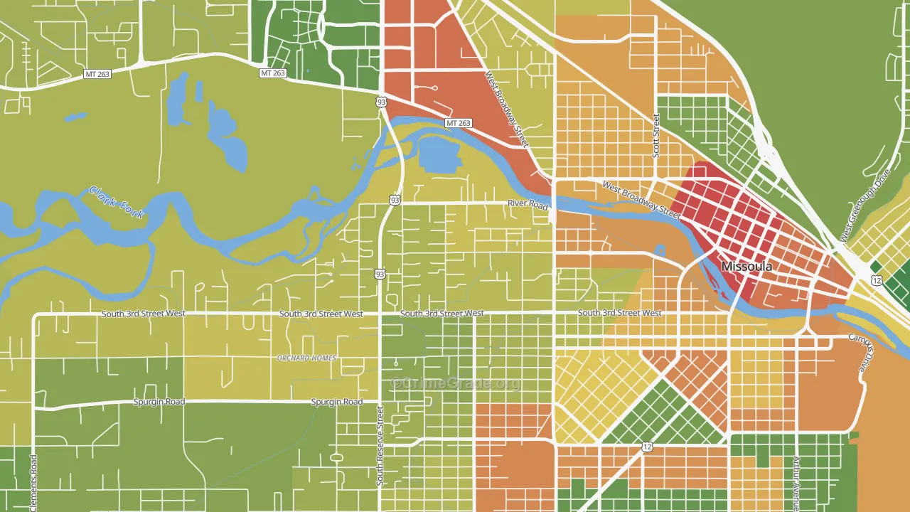 Emma Dickinson Orchard Homes, Missoula, MT Map of Vandalism Rates