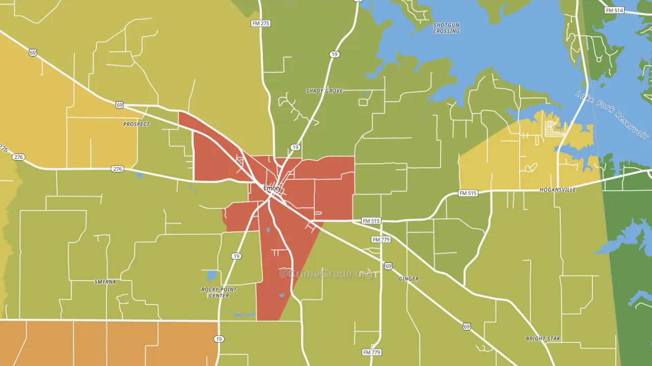 Emory, TX Map of Vandalism Rates