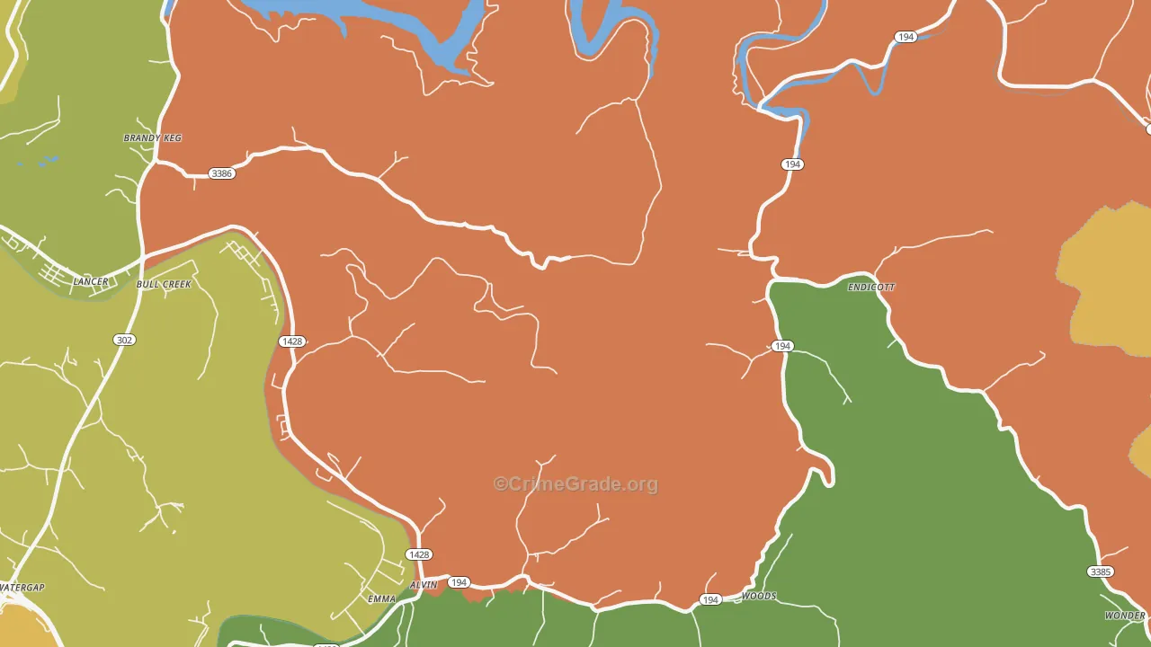 Endicott, KY Map of Vandalism Rates