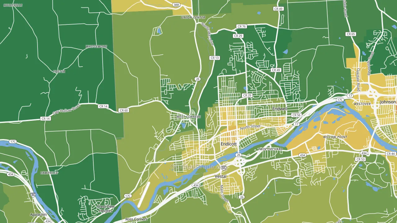Endicott, NY Map of Vandalism Rates