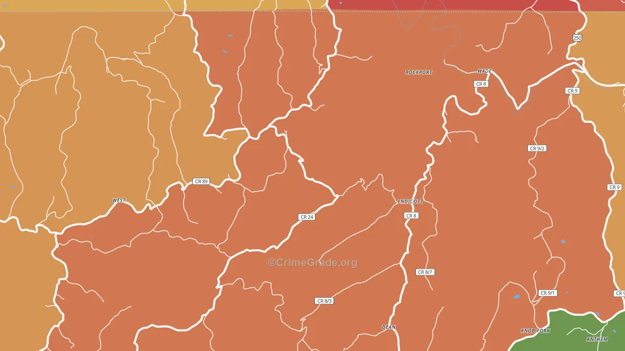 Endicott, WV Map of Vandalism Rates