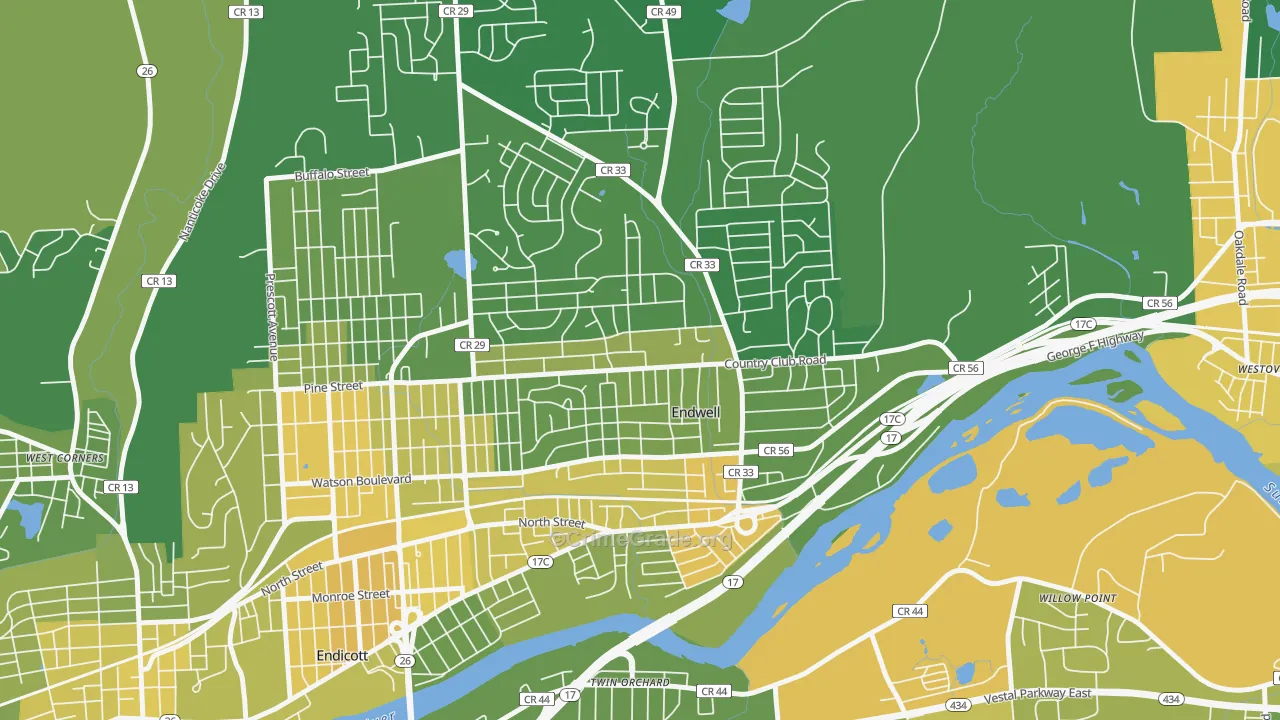 Endwell, NY Map of Vandalism Rates