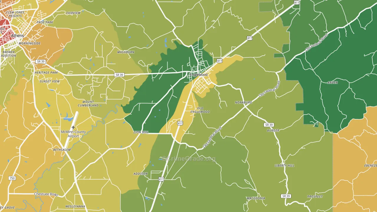 Englewood, TN Map of Vandalism Rates